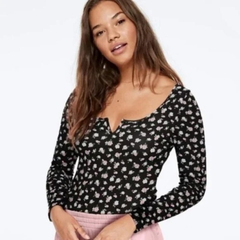 PINK Victoria's Secret Black Floral Bodysuit - Picture 2 of 8